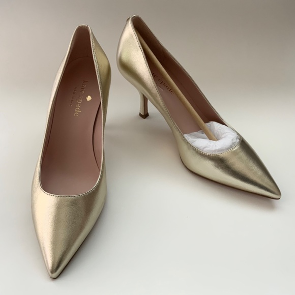 Kate Spade Sonia Gold Leather Pointed Toe Pumps Stiletto Heels Dress Shoes 8.5 - Picture 9 of 16